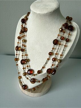 Boho Multi Strand Amber Glass Beaded Necklace